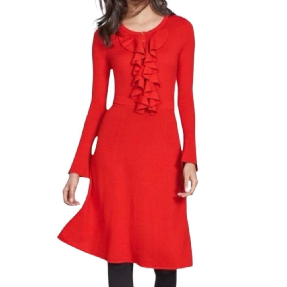 BODEN Red Noelle Knit Wool Long Sleeve Dress